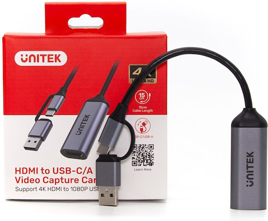 Unitek V1167A Converter USB-A / USB-C male to HDMI female Gray 1pcs