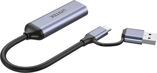 Unitek V1167A Μετατροπέας USB-A / USB-C male σε HDMI female Γκρι 1τμχ