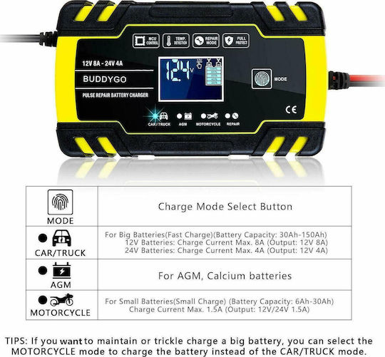 Car Battery Charger 12/24V 12V 8A - 24V 4A