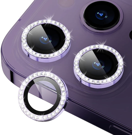 Glitter Diamond Metal Προστασία Κάμερας Tempered Glass Purple για το iPhone 14 Pro / 14 Pro Max