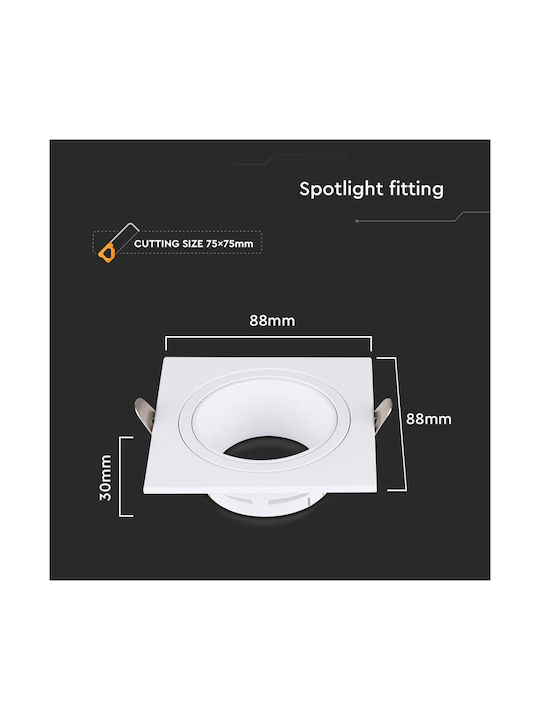 V-TAC Square Metallic Recessed Spot with Socket GU10 White 8.8x8.8cm. 1pcs