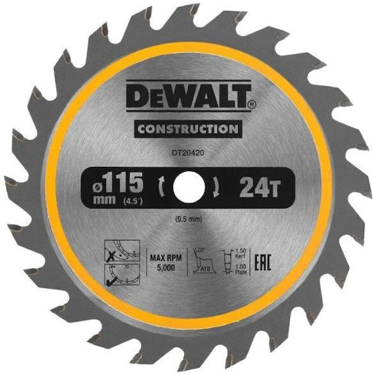 DEWALT Δίσκος Κοπής Ξύλου με 24 Δόντια 115mm
