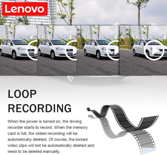 Lenovo 1080P Windshield Car DVR, 2" Display with Adhesive Tape