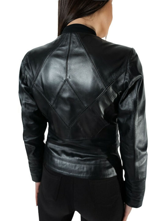 MARKOS LEATHER Women's Short Biker Leather Jacket for Winter Black