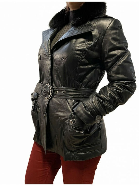 MARKOS LEATHER Women's Long Lifestyle Leather Jacket for Spring or Autumn Black