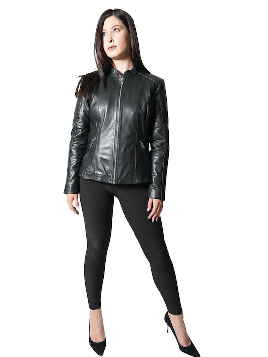 MARKOS LEATHER Women's Short Biker Leather Jacket for Winter Black