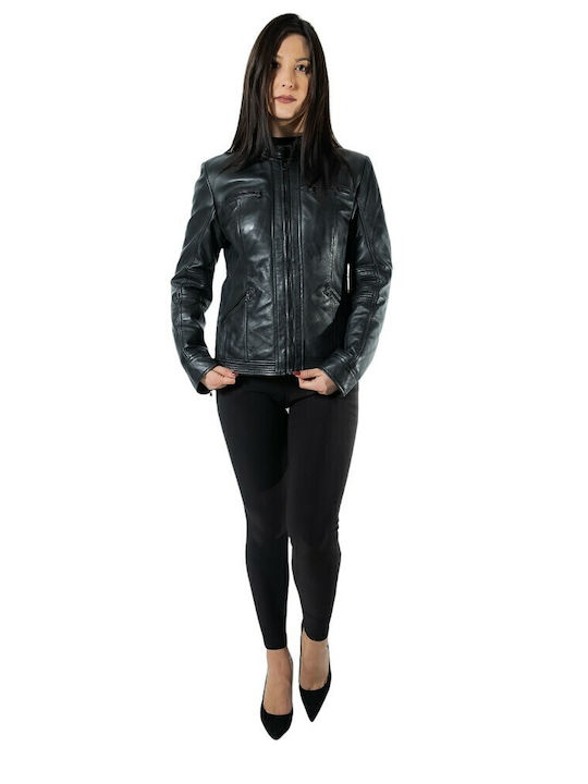 Δερμάτινο Γυναικείο Biker Jacket Μαύρο