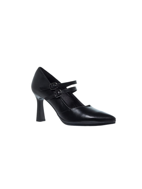 Desiree Shoes Anatomic Leather Black High Heels with Strap