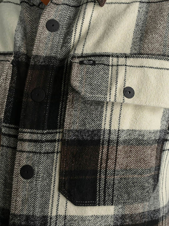 Μακρυμάνικo Βαμβακερό Overshirt σε Κανονική Γραμμή Καρό Καφέ