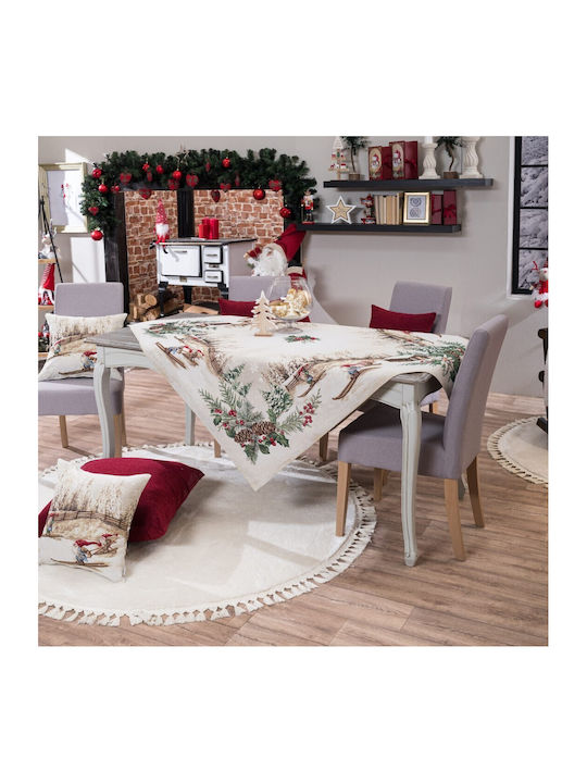 Teoran Weihnachtlich Tischtuch Stoff Beige L220xB140cm.