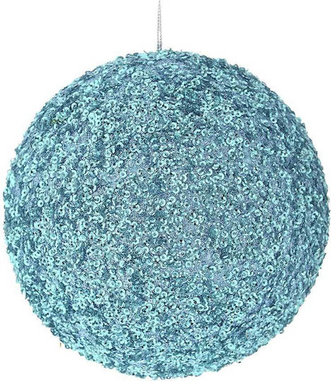 Hängendes Kugel Ornament Ornament Kunststoff Hellblau mit Glitzer 8cm Set 24Stück