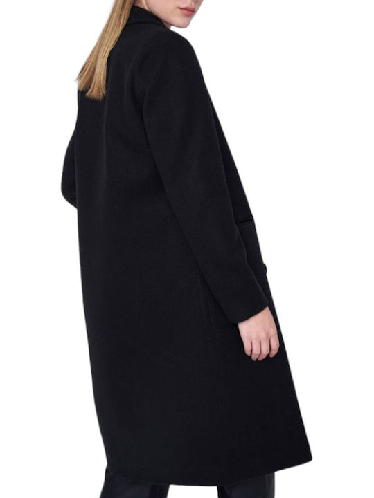 Ale - The Non Usual Casual Women's Midi Coat with Buttons Black