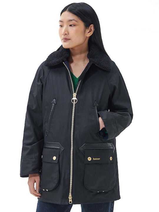 Barbour Wax Kurz Damen Puffer Jacke für Winter Schwarz