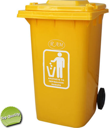 Ram Plastic Coș de gunoi Deșeuri Coșuri de gunoi cu roți 100lt Galbenț