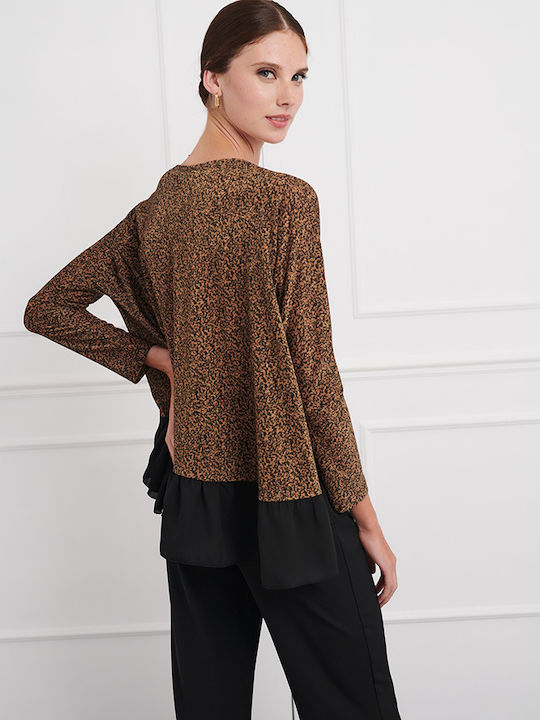 Γυναικεία Μπλούζα Μακρυμάνικη Animal Print Καφέ