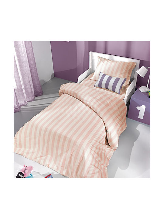 Saint Clair Σετ Σεντόνια Μονά Βαμβακερά Stripes Pink 160x250cm 3τμχ