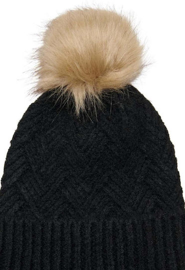 Pom Pom Beanie Γυναικείος Σκούφος Πλεκτός σε Μαύρο χρώμα