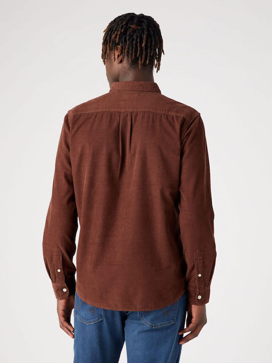 Long Sleeve Corduroy Shirt in Narrow Fit Brown