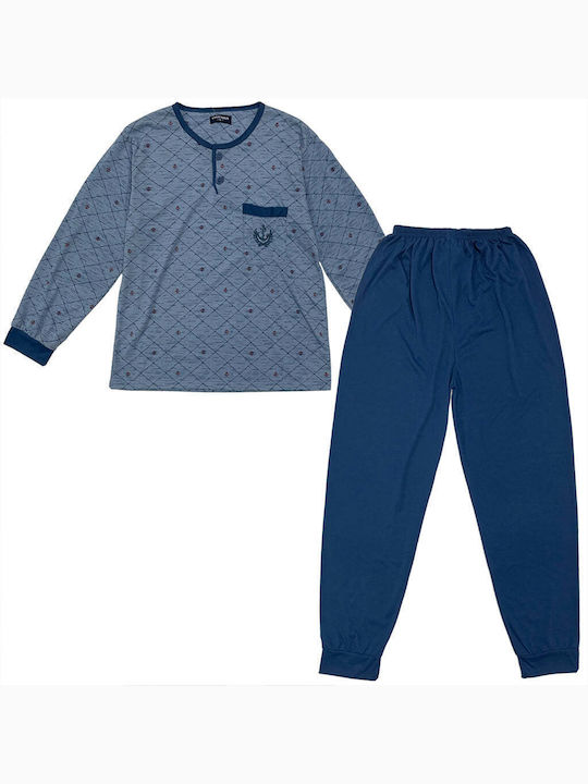 Ustyle Men's Winter Cotton Pajamas Set Navy Blue