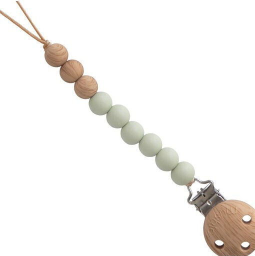 Mushie Chain Pacifier Eva Sage with Beads made of Wood Green