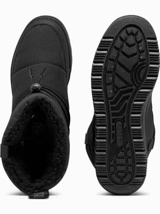 Synthetic Leather Snow Boots with Laces & Fur Snowbae Black