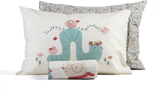 Nef-Nef Homeware Learn From Nature Set Kids Duvet Cover Single with Pillowcase Cotton Beige 160x240cm