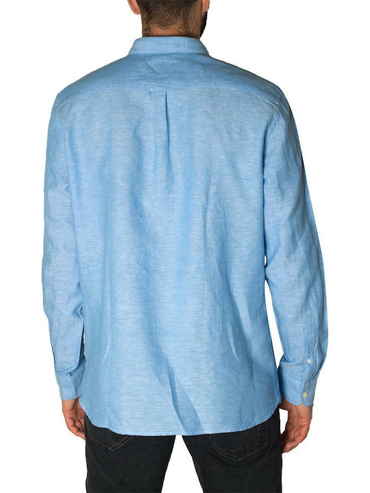 Gnious Men's Shirt Long Sleeve Linen Blue