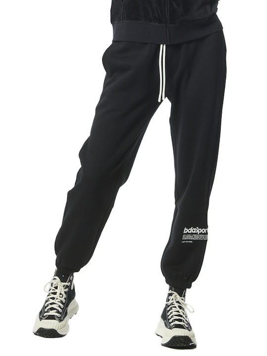 Body Action Talie înaltă Pantaloni de trening pentru femei cu cauciuc Negru Fleece