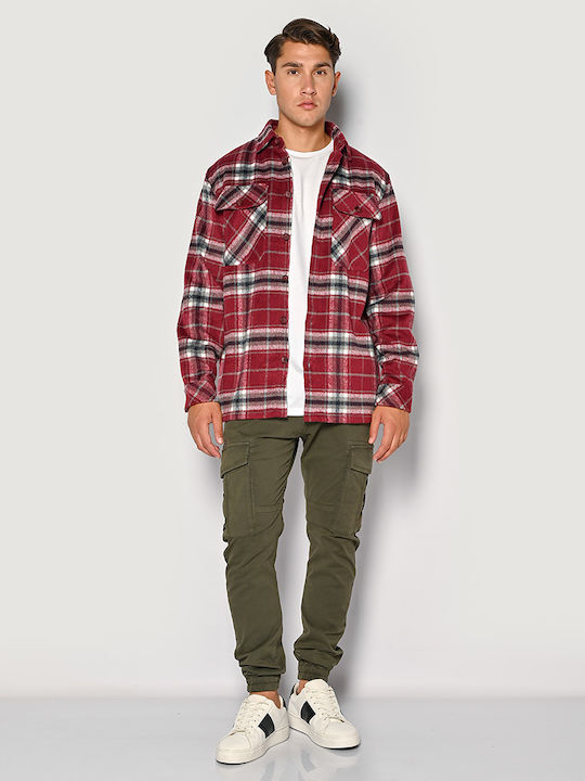 Long Sleeve Overshirt In Regular Fit Checked Burgundy