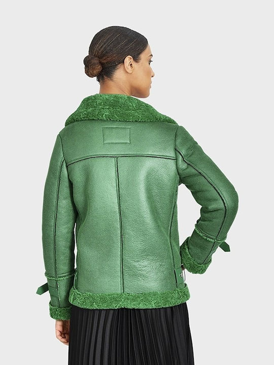 Oakwood Women's Short Lifestyle Leather Jacket for Winter Green