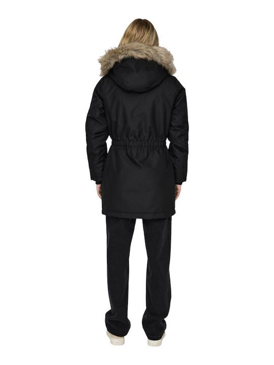 Iris Women's Short Puffer Jacket for Winter with Hood Black/beige