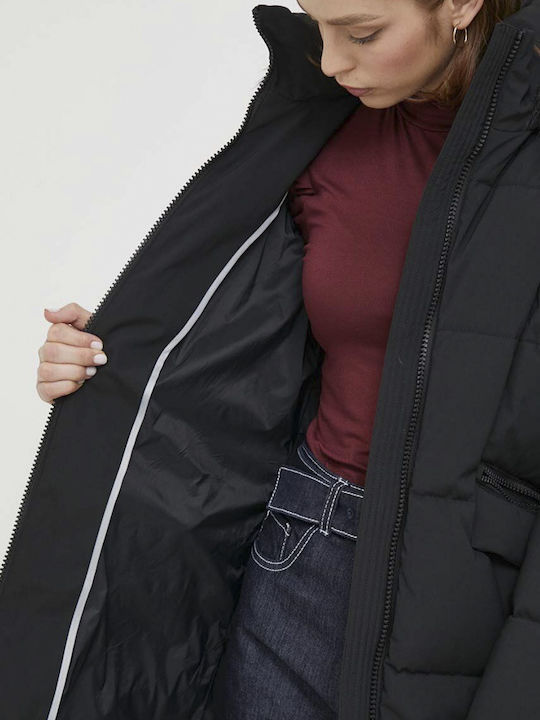 Kurz Damen Puffer Jacke für Winter Schwarz