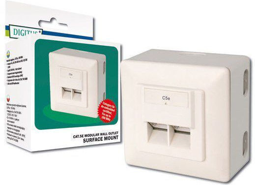 Digitus Διπλή Εξωτερική Πρίζα Δικτύου RJ45 Τύπου Cat5 σε Λευκό Χρώμα DN-9002-N