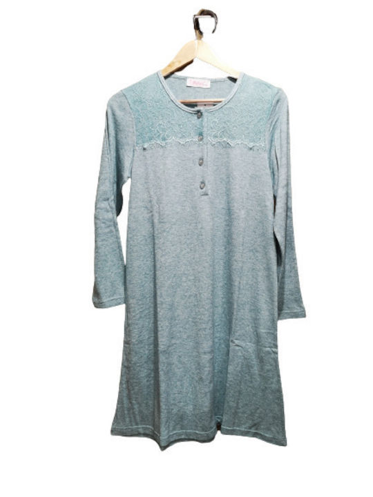 Relax Lingerie Winter Cotton Women's Nightdress Light Blue