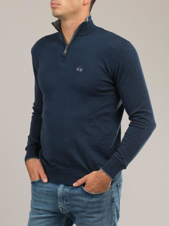 La Martina Men's Long Sleeve Sweater with Zipper Navy Blue