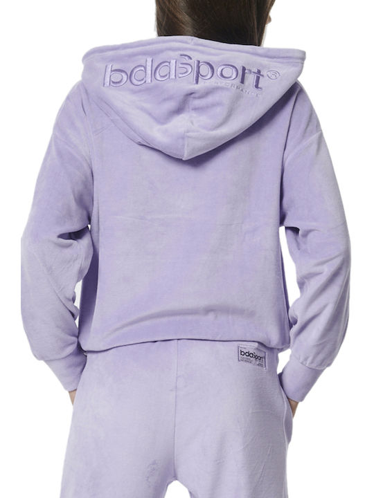 Body Action Women's Long Hooded Velvet Sweatshirt Lavender