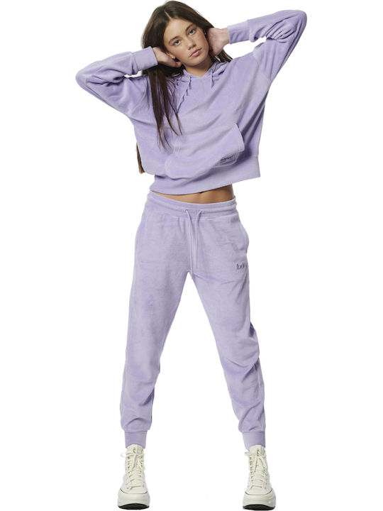 Long Women's Sweatshirt Velvet Hooded Lavender