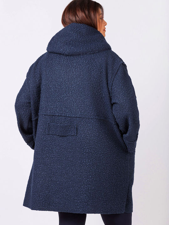 Gelockt Damen Marineblau Mantel mit Kapuze