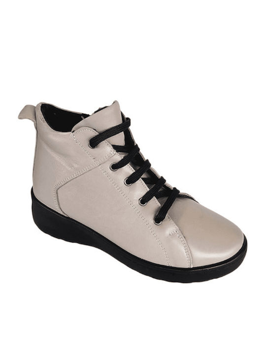 Leather Women's Ankle Boots Beige