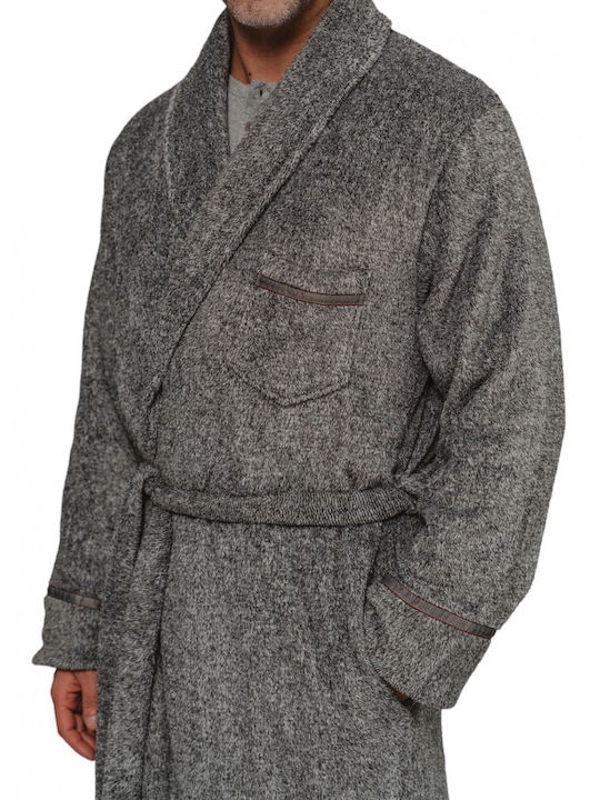 Αφοί Γιαννακόπουλοι Men's Winter Fleece Pajama Robe Gray