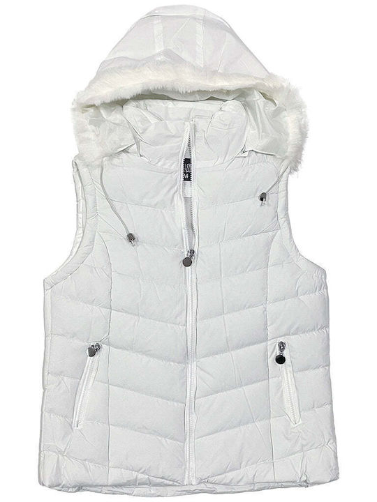 Ustyle Kurz Damen Ärmellos Puffer Jacke für Winter Weiß