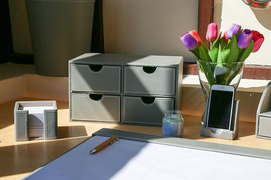 Osco Leather Desktop Drawer 4 Number of Spit 33x21x18.5cm Gray