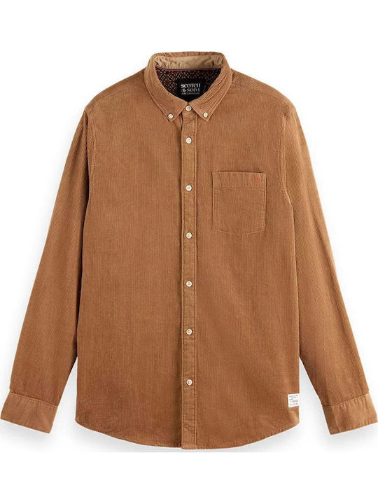 Scotch & Soda Essential Κοτλέ Πουκάμισο Καφέ