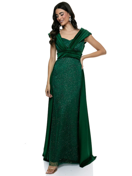 RichgirlBoudoir Maxi Evening Dress Slip Dress Draped Green