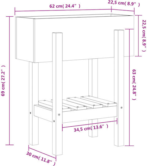 vidaXL Ζαρντινιέρα Ξύλινη Μελί 62x30x69εκ.