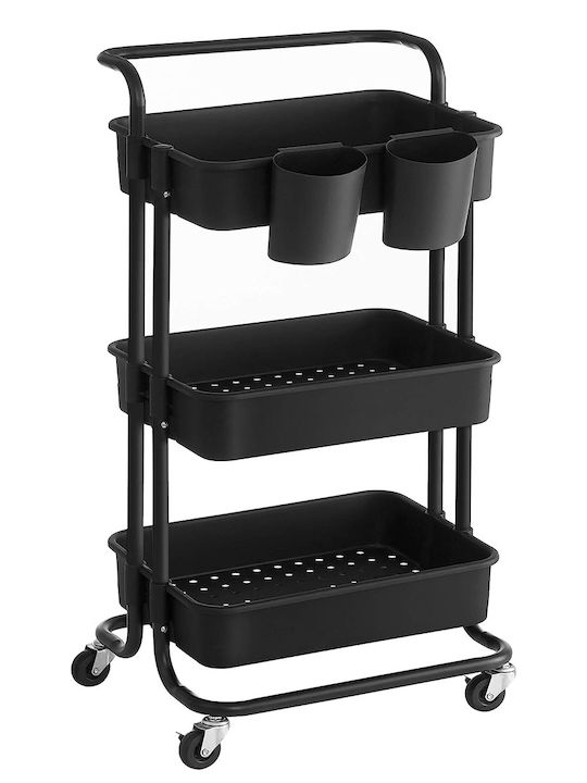 Songmics Metallic Kitchen Trolley 3 Tiers Black 41.6x33.5x86.3cm