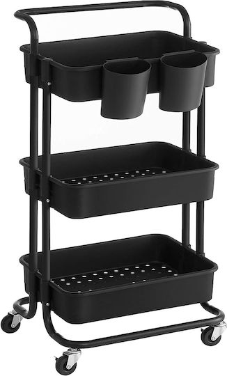 Songmics Metallic Kitchen Trolley 3 Tiers Black 41.6x33.5x86.3cm