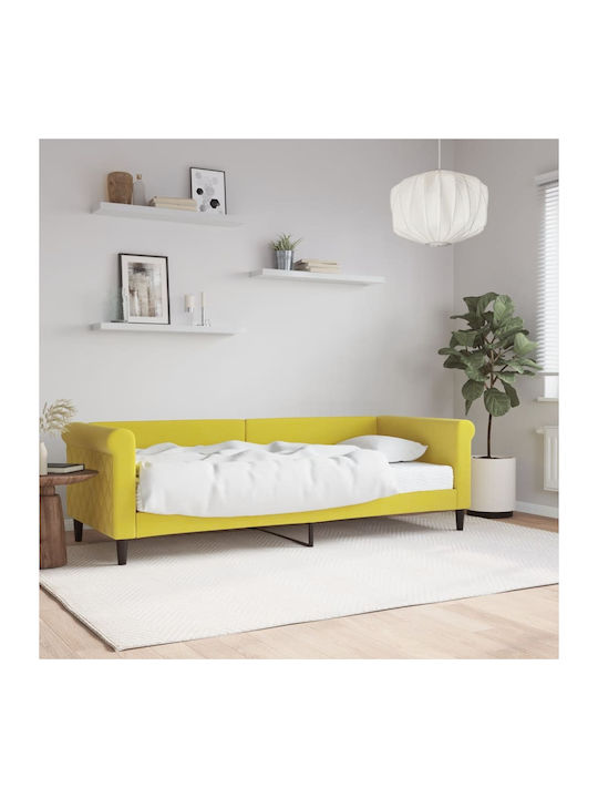 Canapea Pat Single din Lemn Masiv Galben cu Lamele pentru Saltea 80x200cm