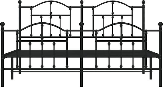Κρεβάτι King Size Μεταλλικό Μαύρο με Τάβλες για Στρώμα 183x213cm