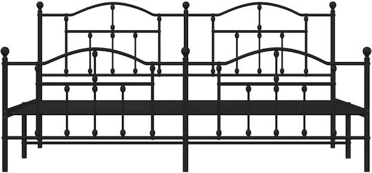 Pat King Size Metalic Negru cu Lamele pentru Saltea 190x200cm